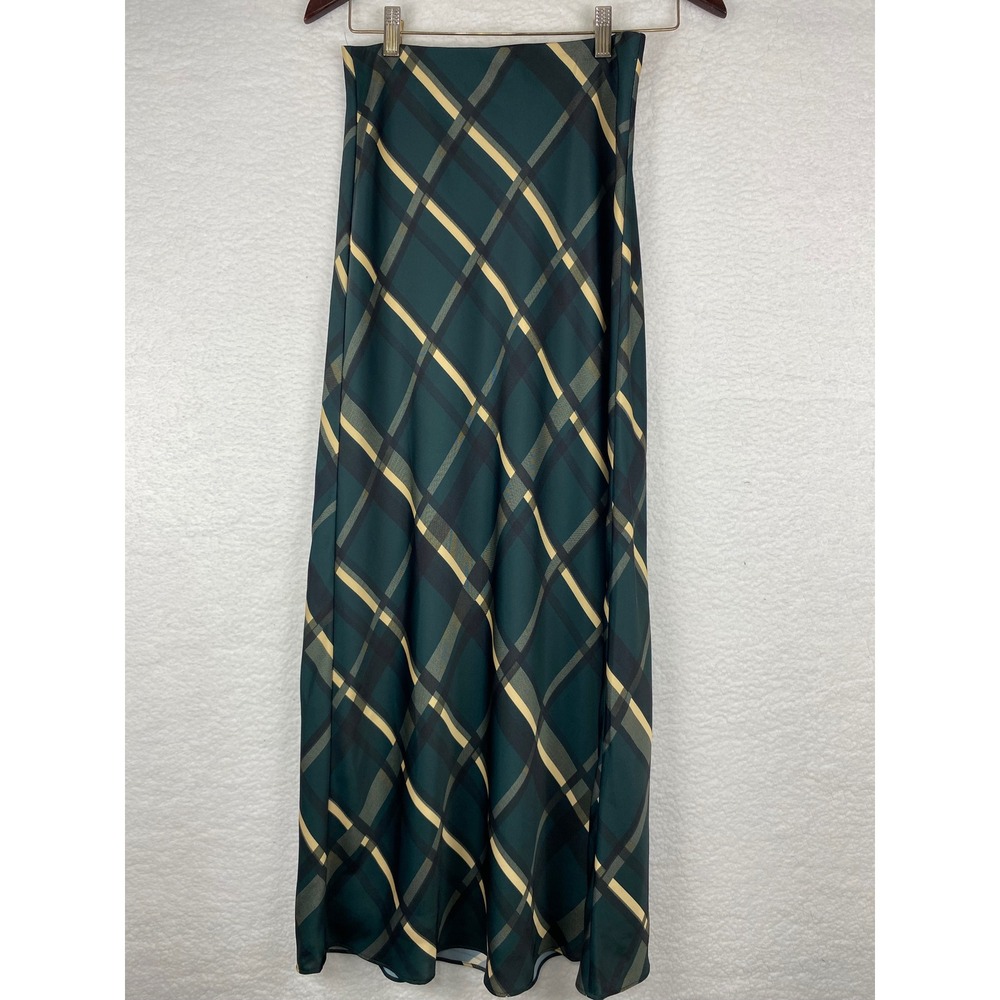 Favorite Daughter Green Plaid Bias Cut Maxi Skirt Size S Forest Green Tartan
